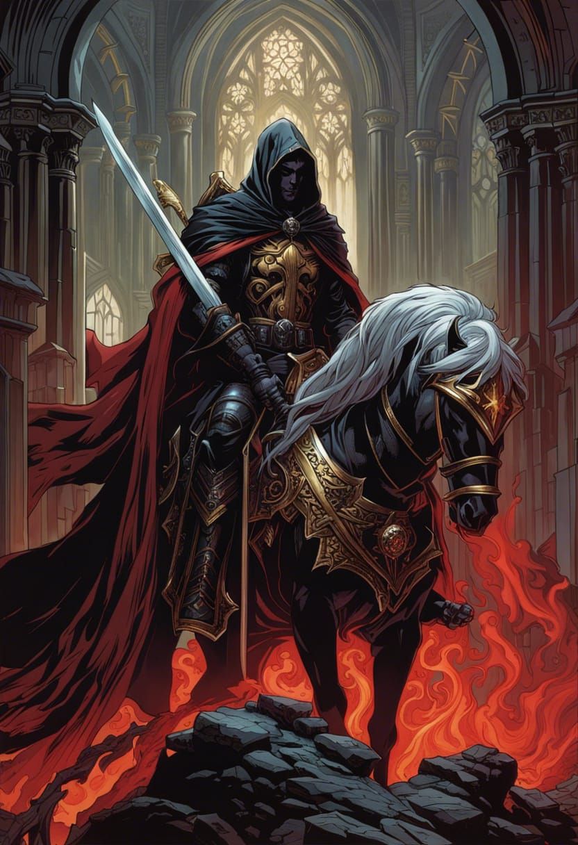 Death Knight on Pale Horse in Gothic Style