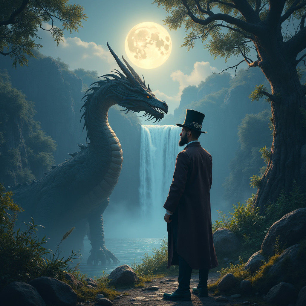 High Fantasy Time Traveling Wizard Under Full Moon