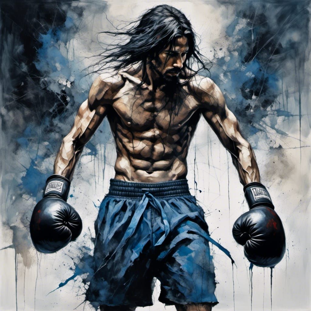 Detailed Portrait of Boxer with Black Gloves