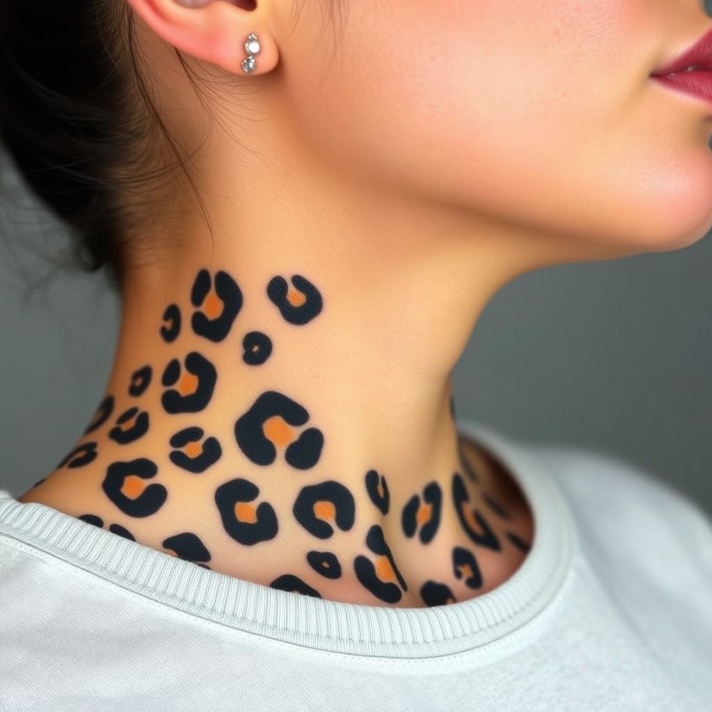 Woman with Cheetah Tattoo Neck Art