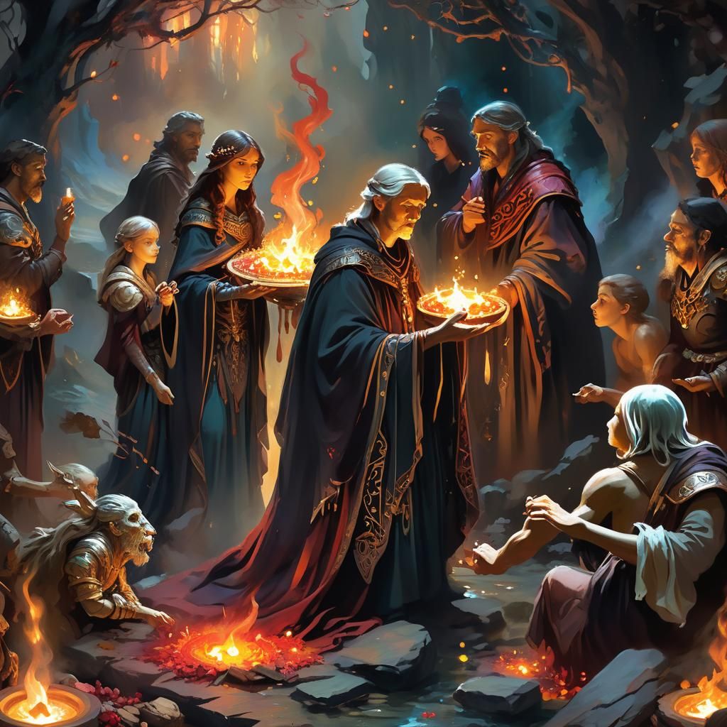 Mystical Ancestor Gathering in Dramatic Chiaroscuro