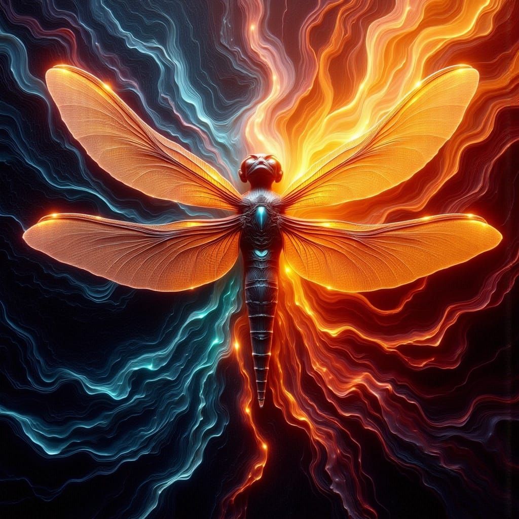 Dragonfly Emerges from Burning Paint Canvas