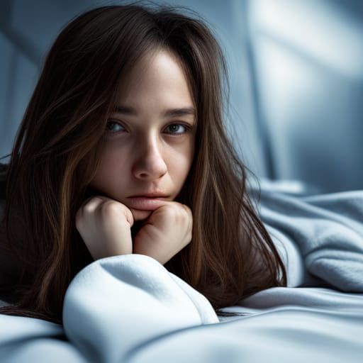 Cute Girl in Hoodie Lying on Bed