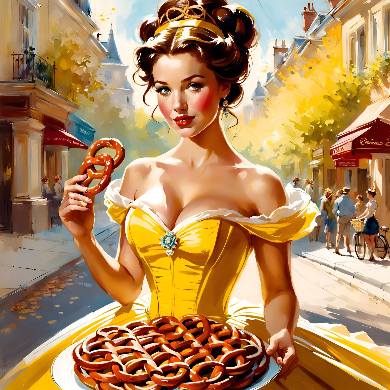 Pretzel Princess Portrait in Pin-Up Style