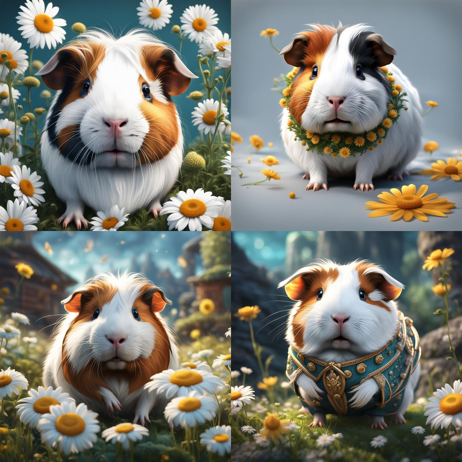 Guinea Pig with Daisy in Fantasy Art Style