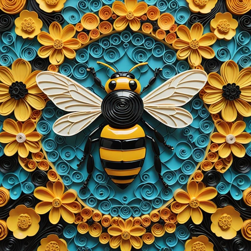 Decorative Bee with Floral Paper Quilling Details