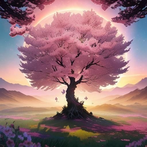 Cosmic Tree of Life Watercolor Illustration