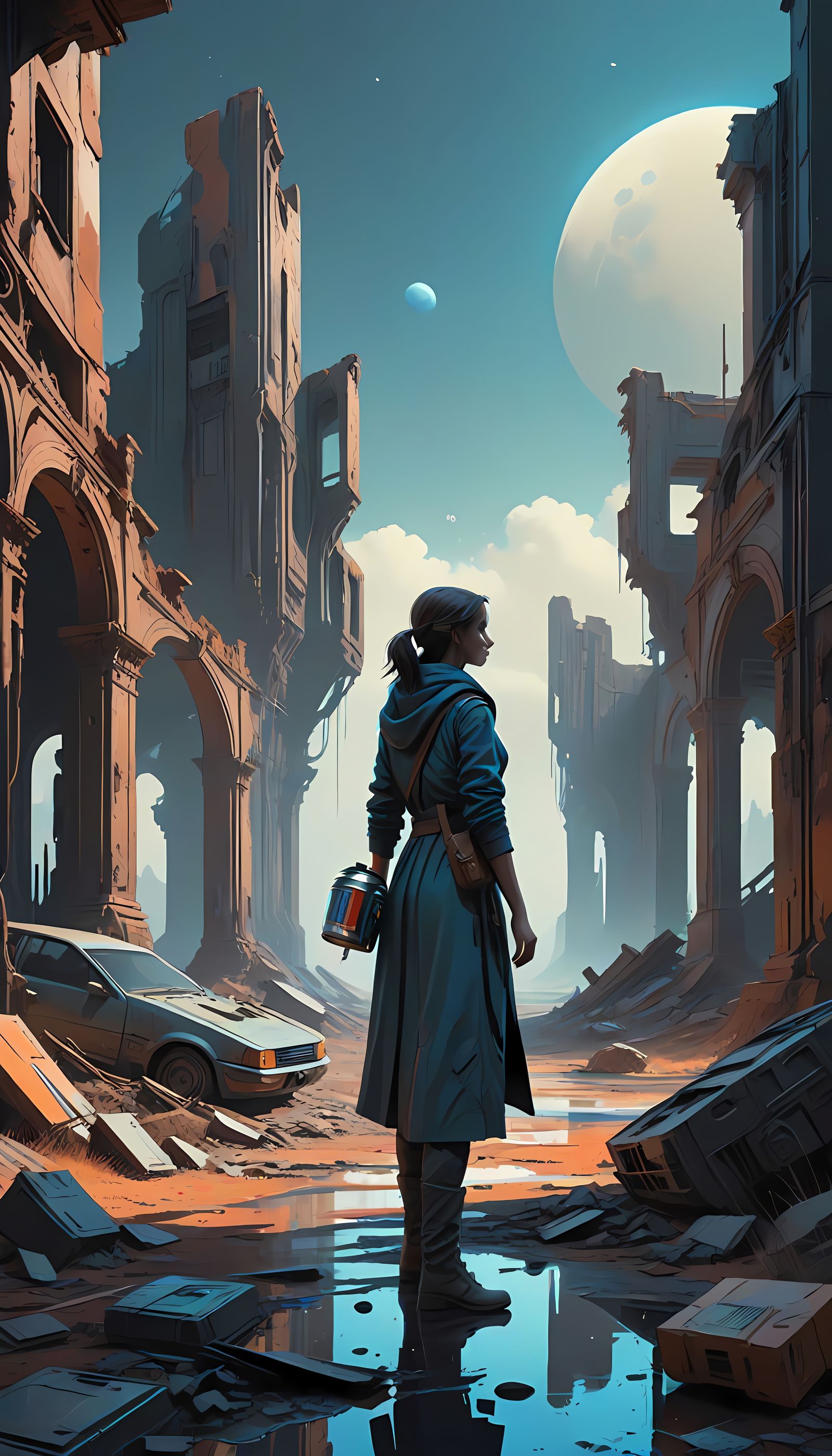 Lone Survivor Stands Amidst Post-Apocalyptic Ruins in a Deso...