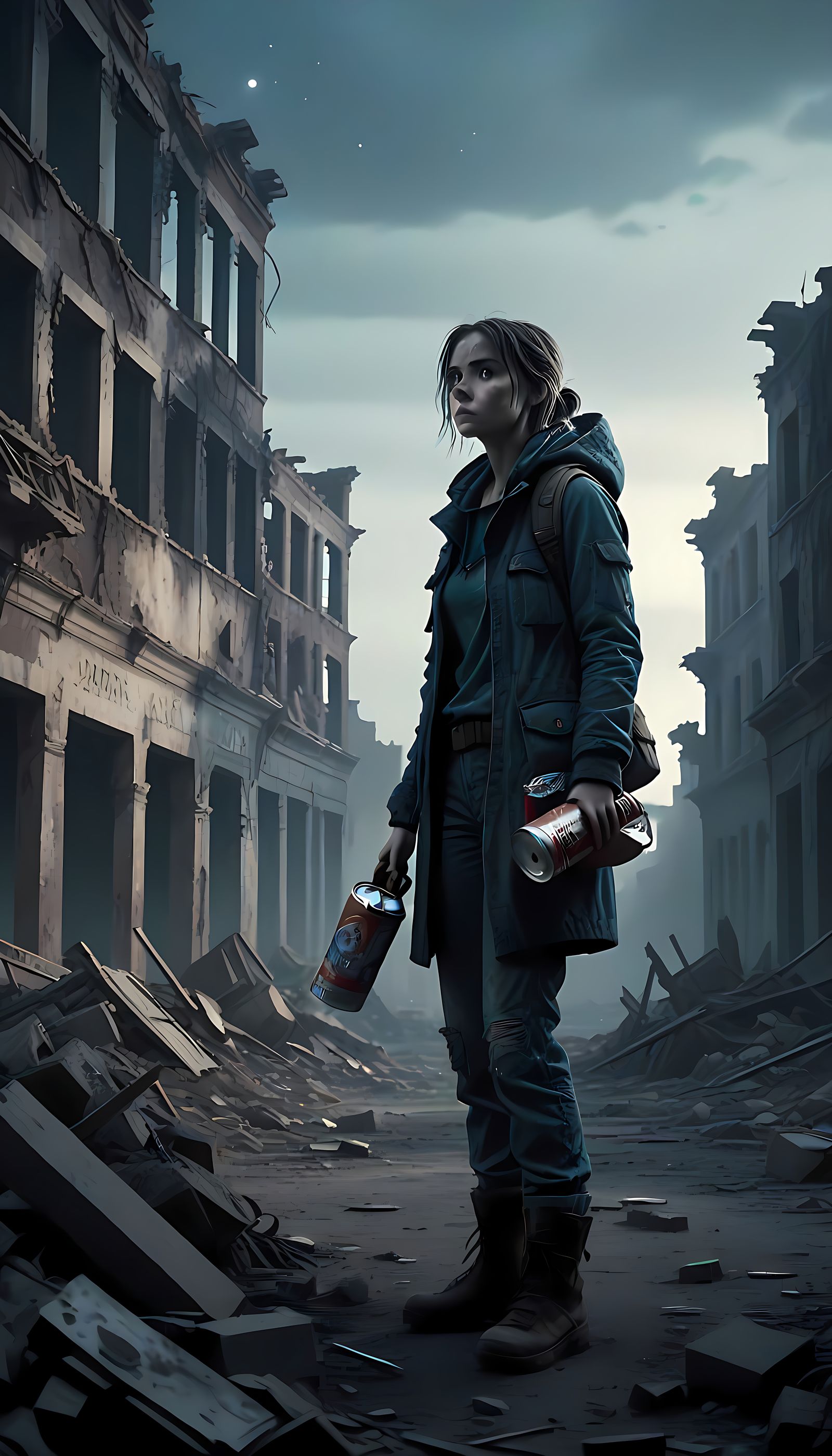 Lone Woman Survives in a Desolate Post-Apocalyptic Cityscape