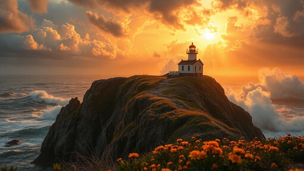 Lighthouse Amidst Raging Hurricane: Digital Art