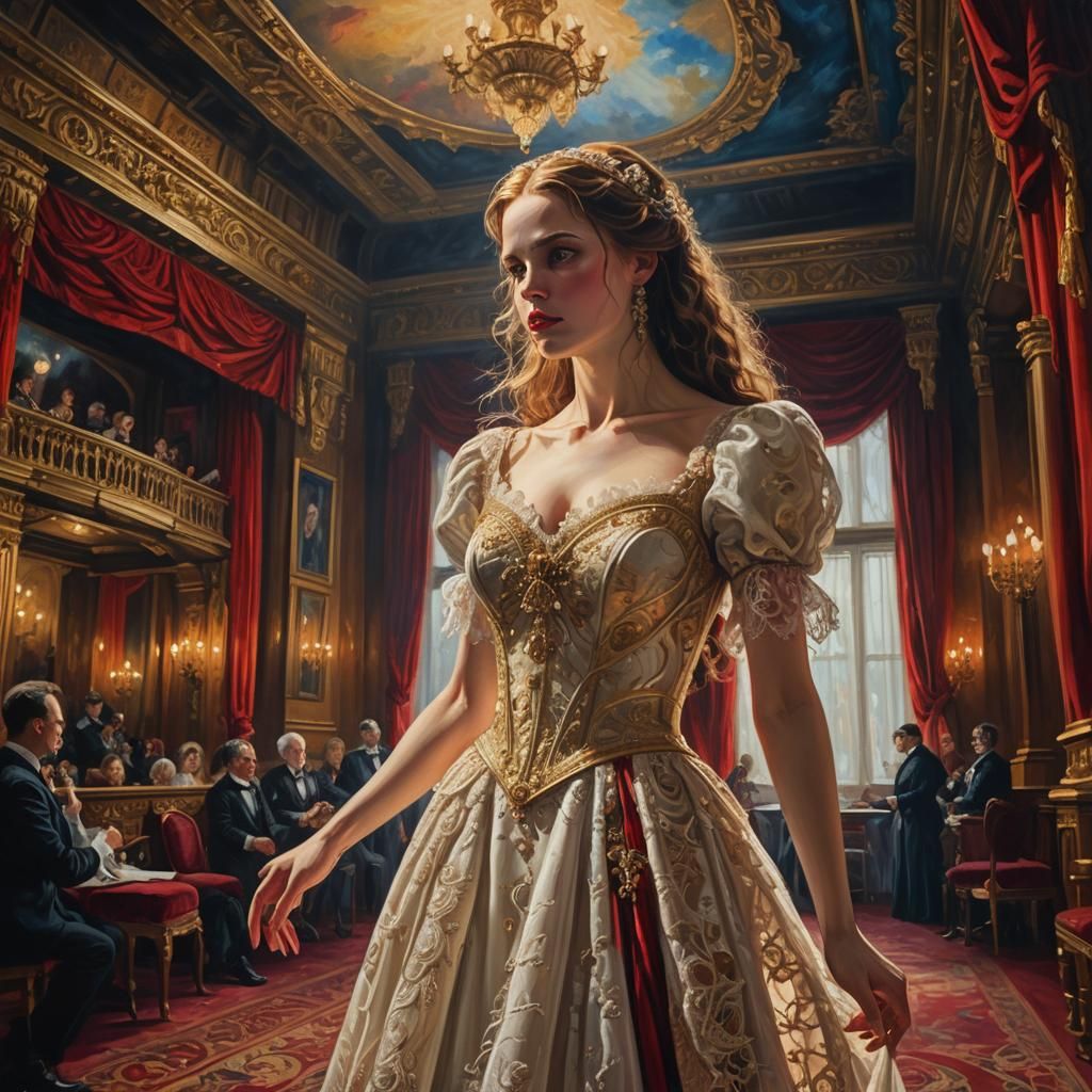 Phantom's Bride: Dramatic Oil Painting in Ornate Opera