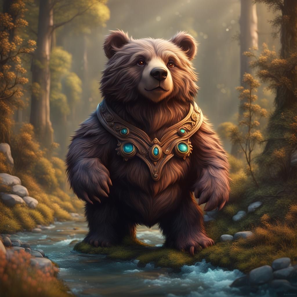 Cute Bear in Detailed Fantasy Matte Painting