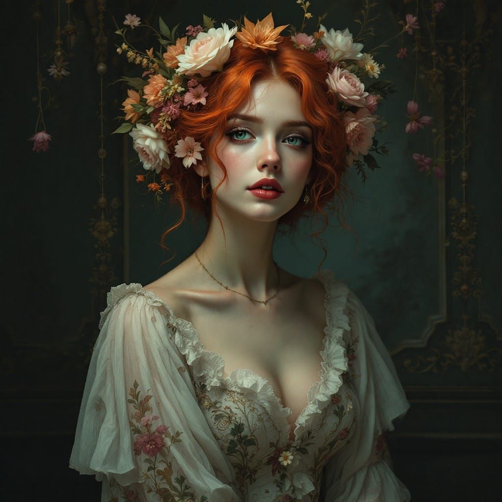 Viktorianische Frau mit Leuchtendem Rotem Haar