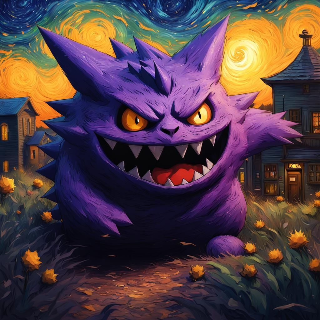 Gengar Pokemon in Van Gogh Style Painting
