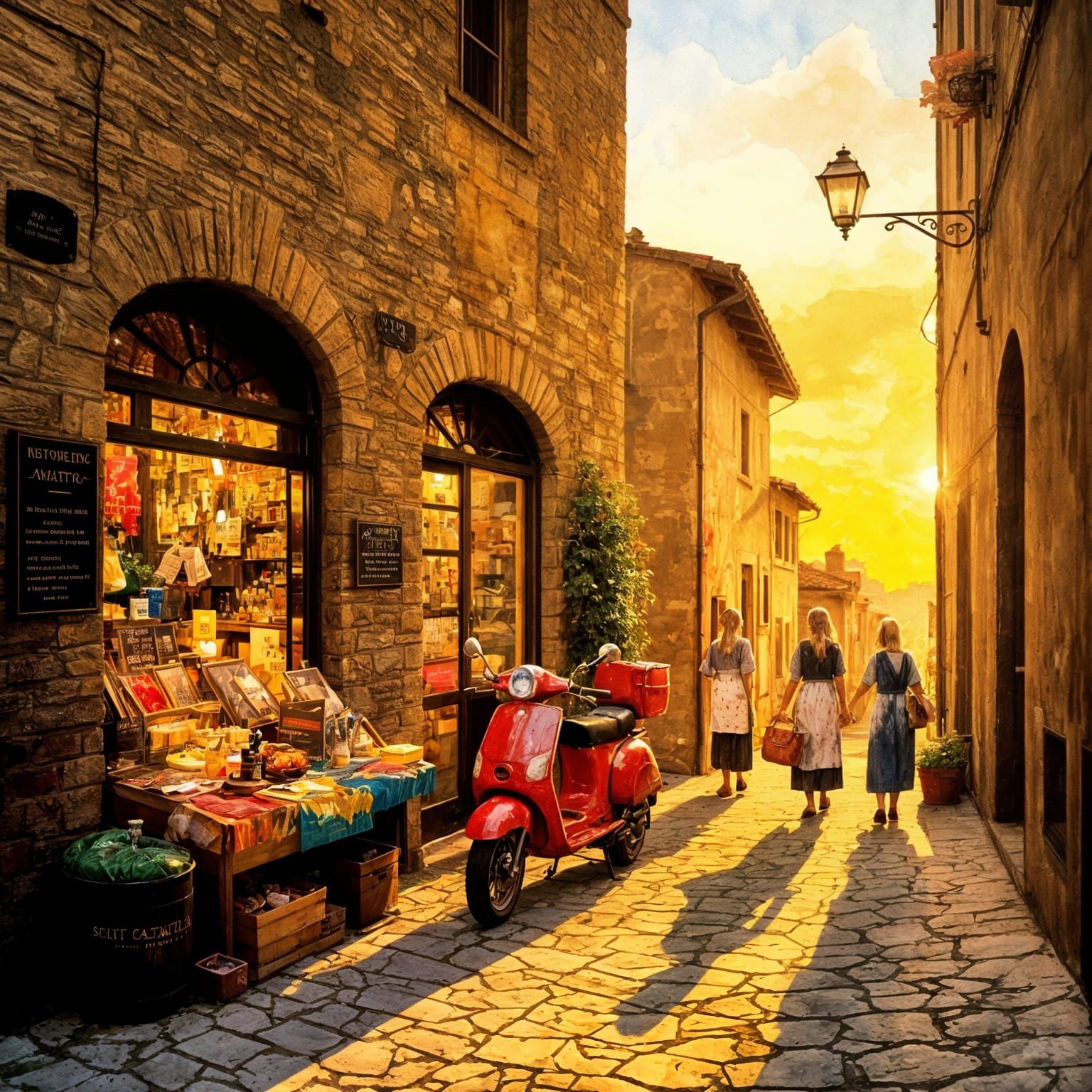 Vibrant Italian Village Street at Sunset