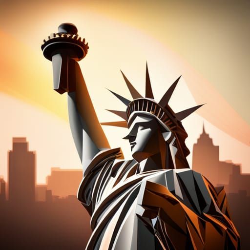 Origami Statue of Liberty in New York Harbor