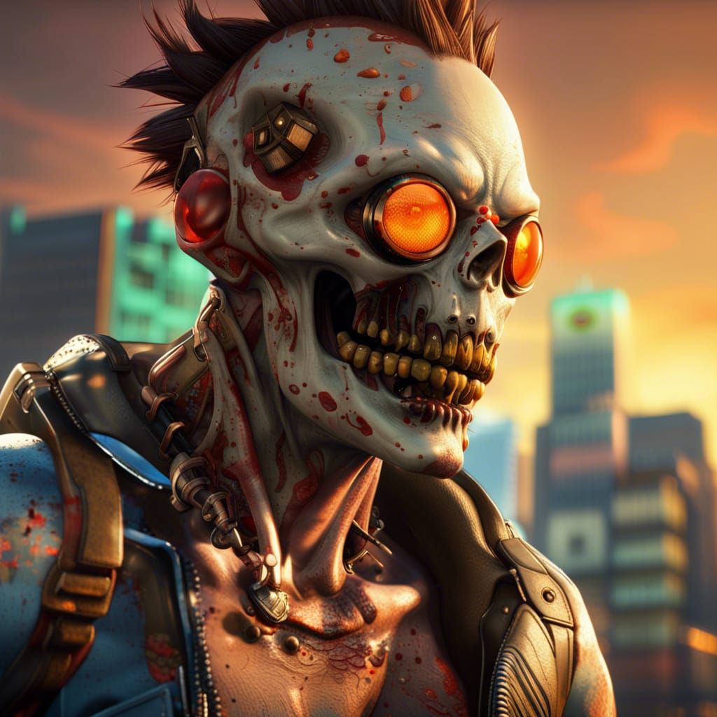 Ultra Realistic Cityscape with Zombies at Sunset