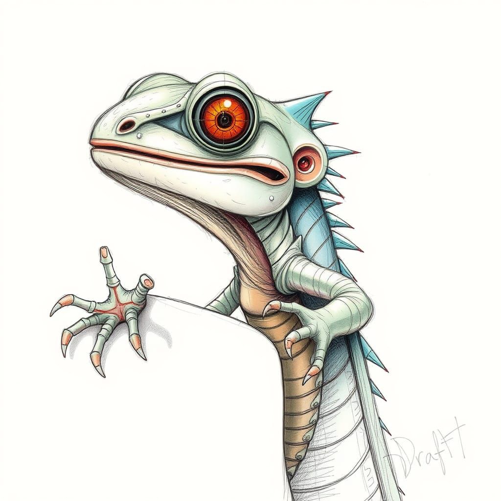 Whimsical Lizard Concept Art in Imperfect Style