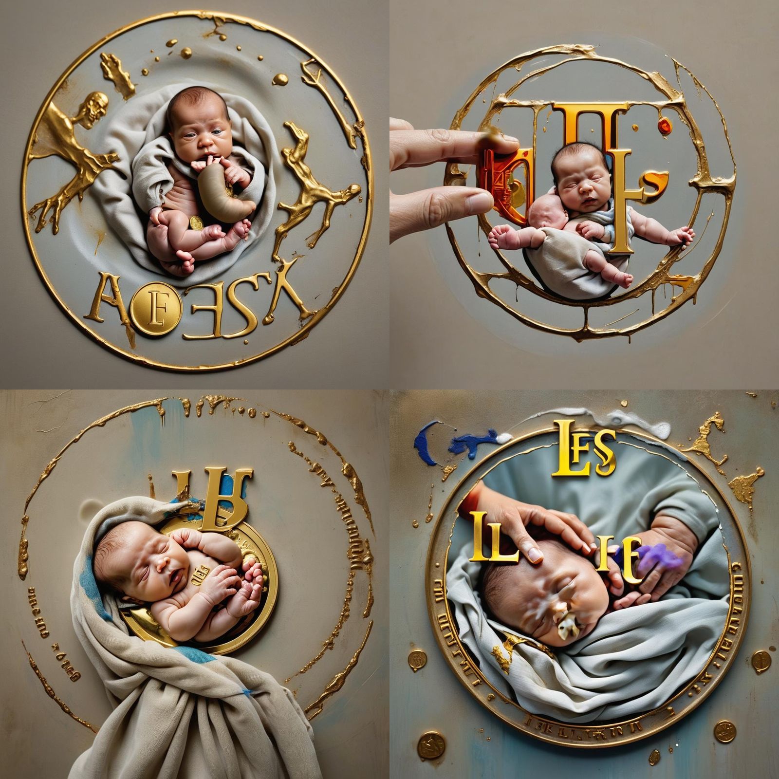 Gold Coin Logo Passed to Baby: Professional Portrait