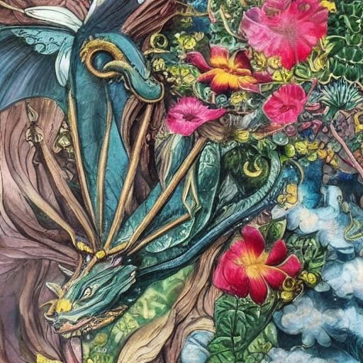 Luxury Dragon in Lush Garden, Surrealist Style