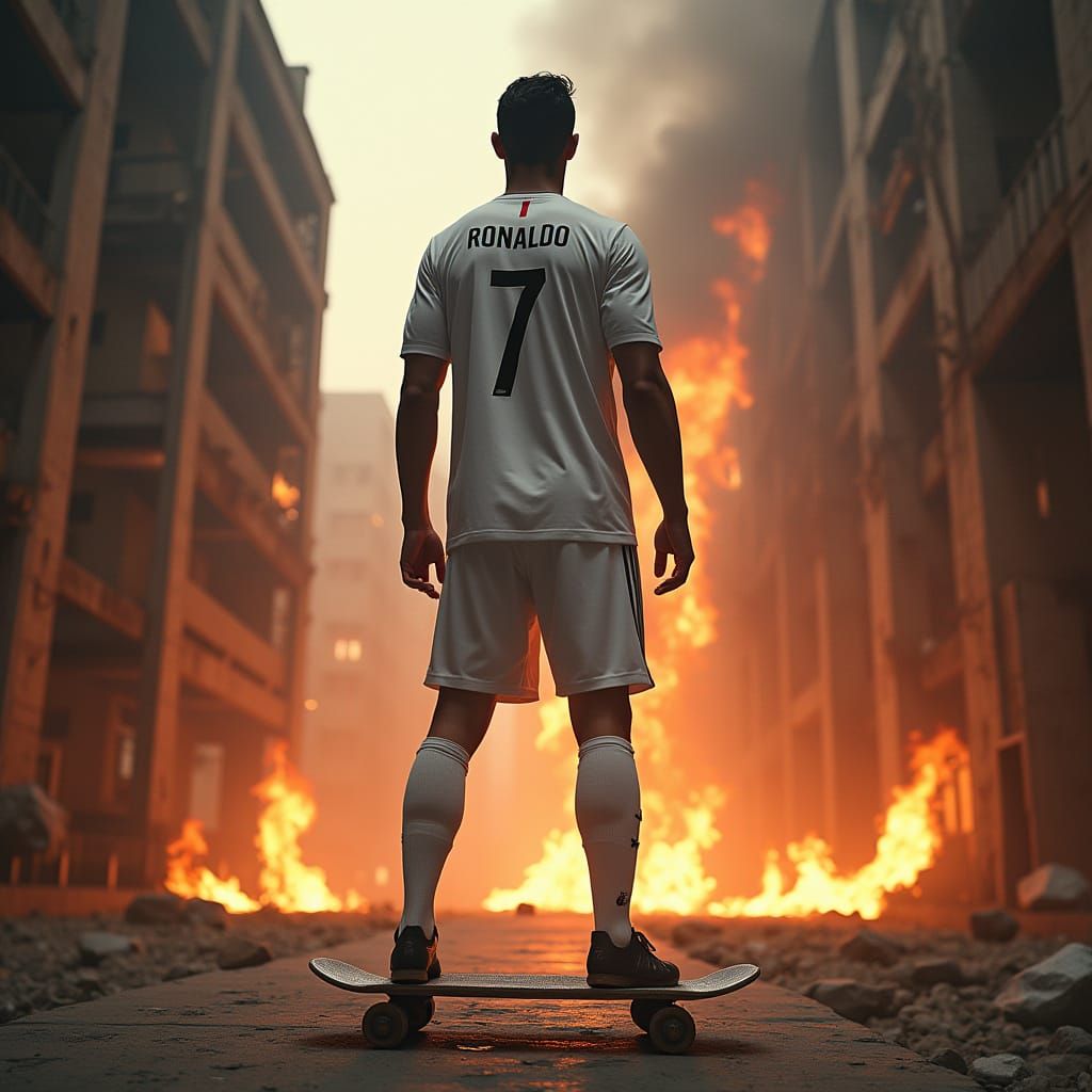 Cristiano Ronaldo in Burning Building Art
