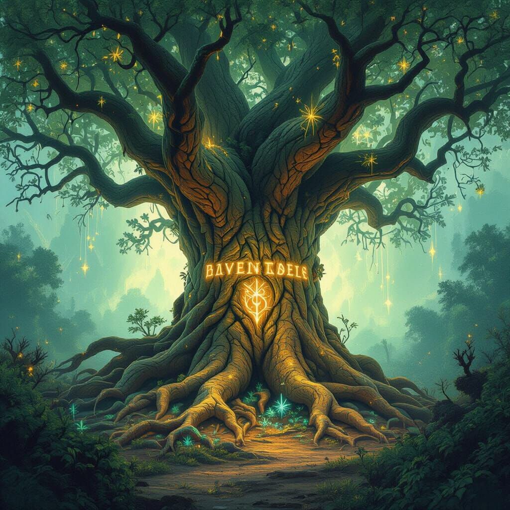 Mystical Ancient Tree with Glowing Runes