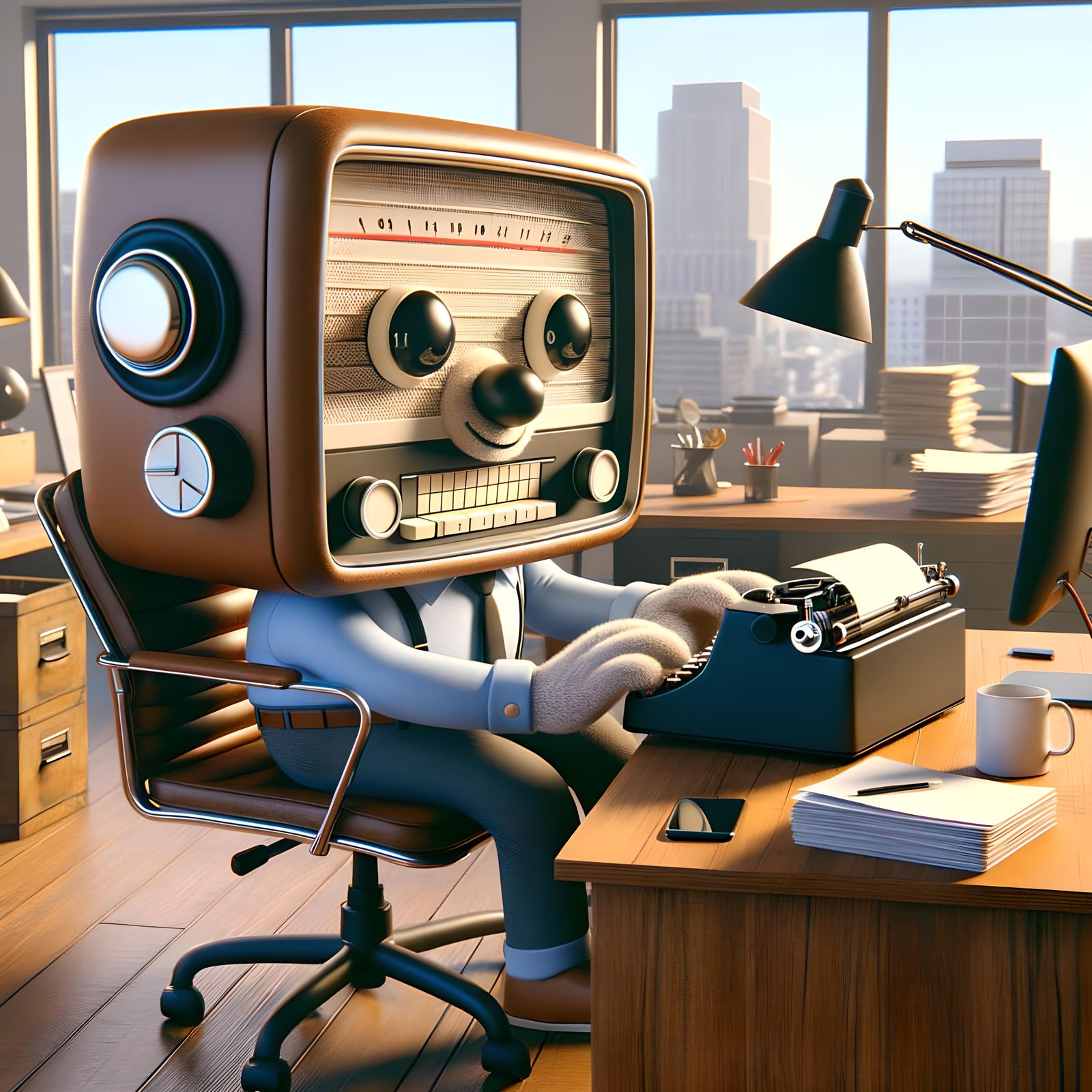 Stereo System Cartoon Character in Office