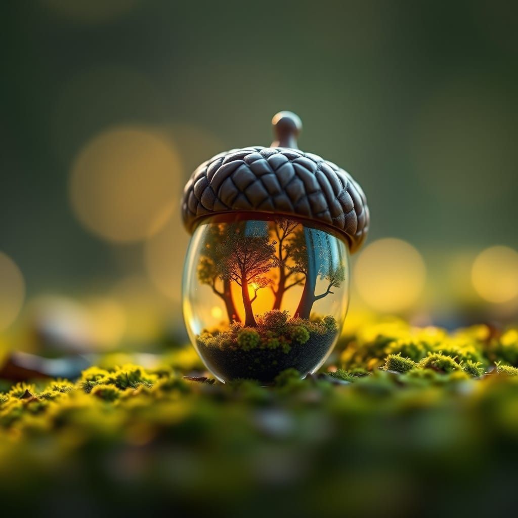 Golden Glow Forest Inside Glass Acorn