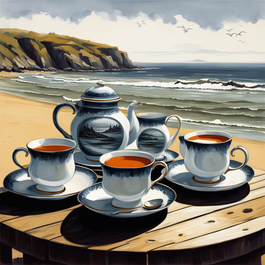 Sinister Seaside Table with Tea Set
