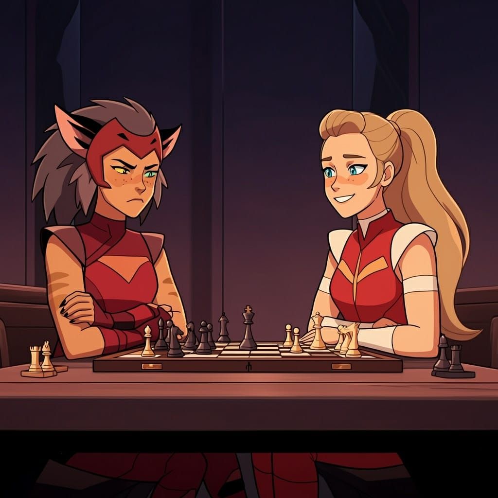 Sisters Engage in a Whimsical Chess Match