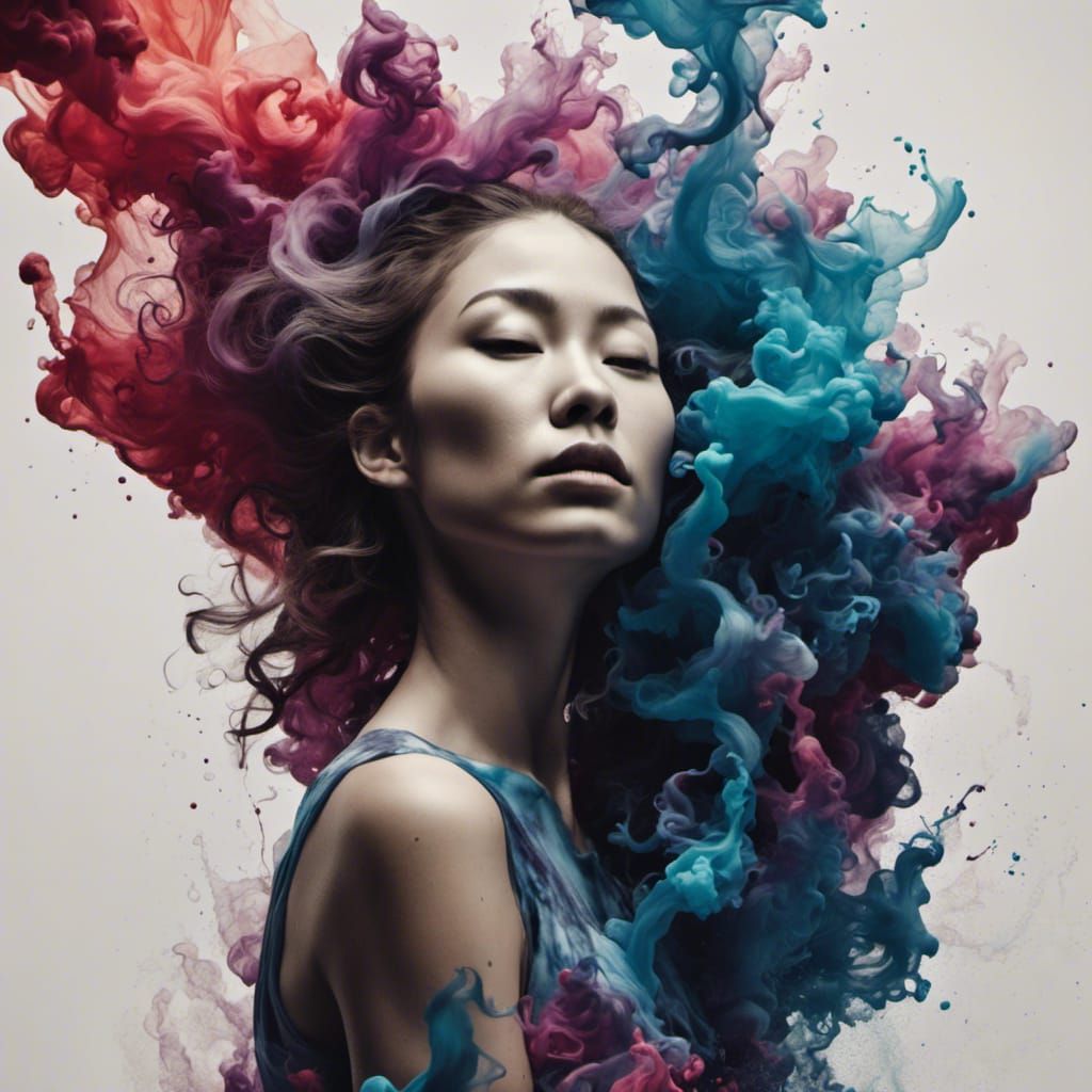 <lora:Water-Ink Silhouette:1.0> (portrait_beautiful_woman_long_hair)liquid_ink Alberto Seveso ultra-realistic loose pain...