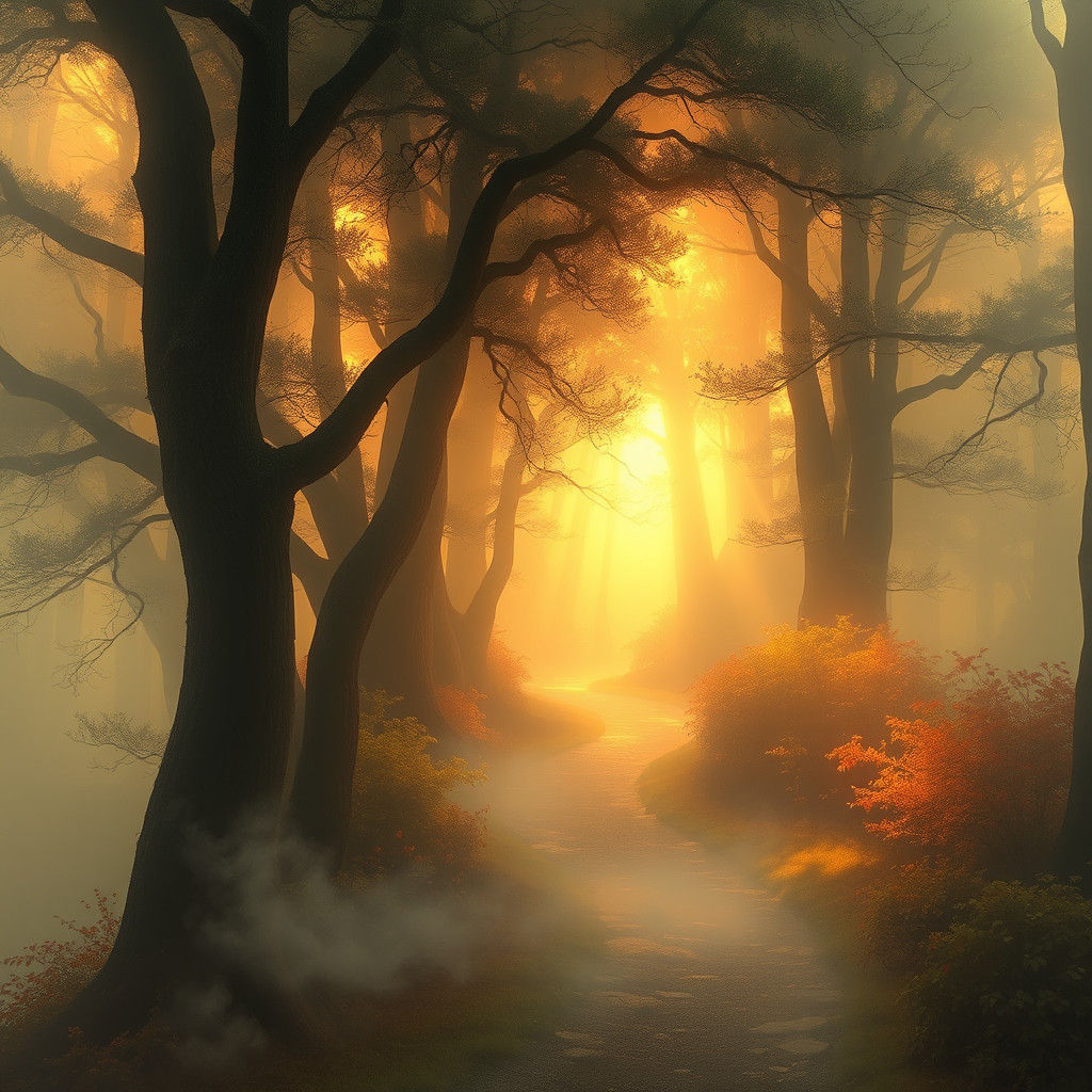 Ethereal Mist Forest in Fantasy Art Style