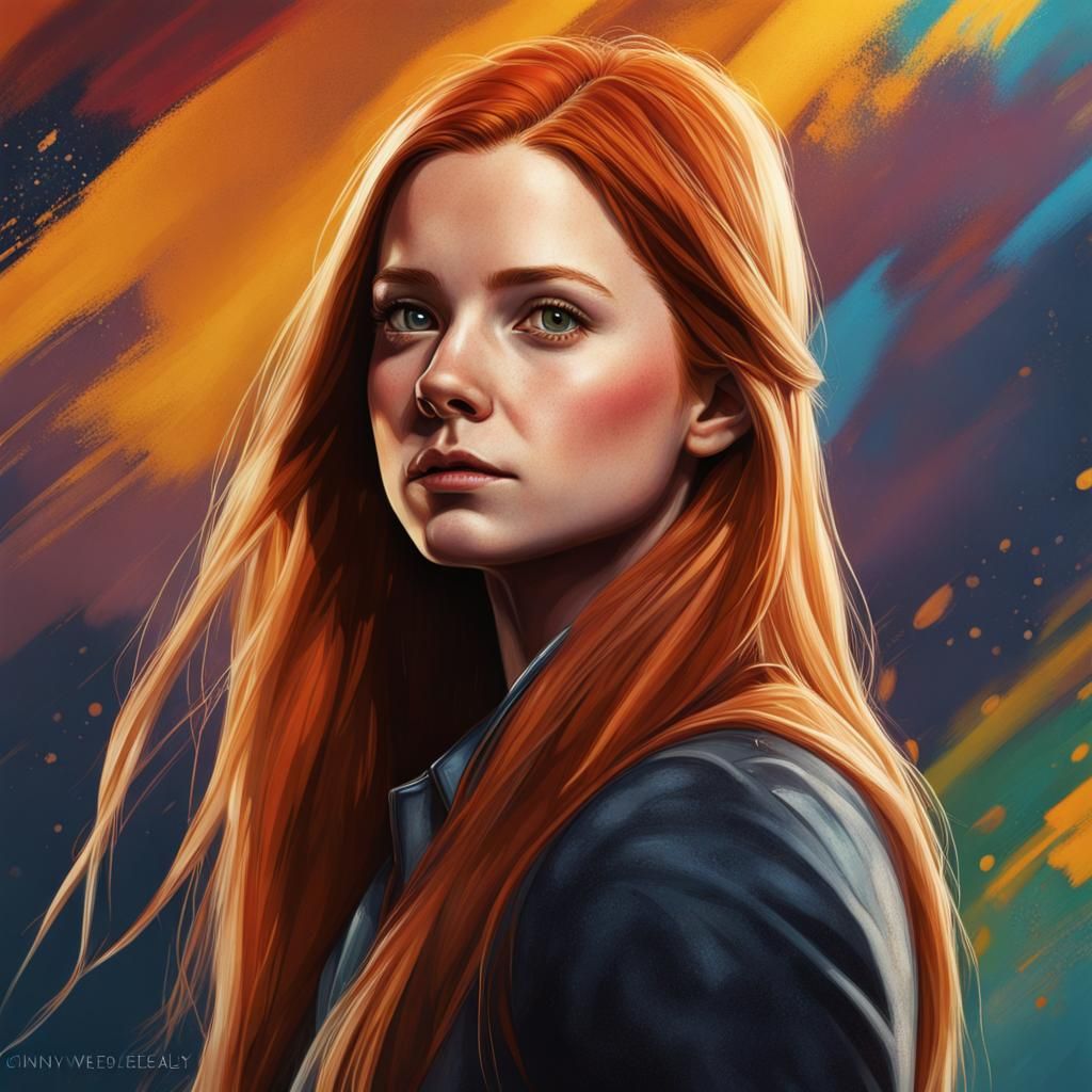 Hyperrealistic Ginny Weasley Portrait in Splash Art Style