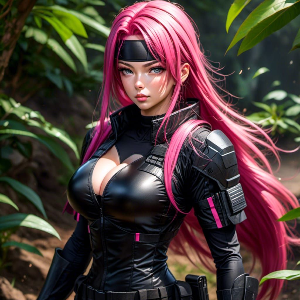 Female Soldier with Pink Hair in Combat Gear