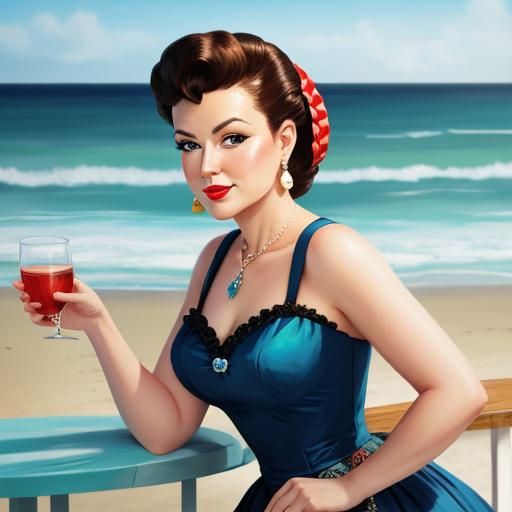 Classic Pinup Portrait by the Sea