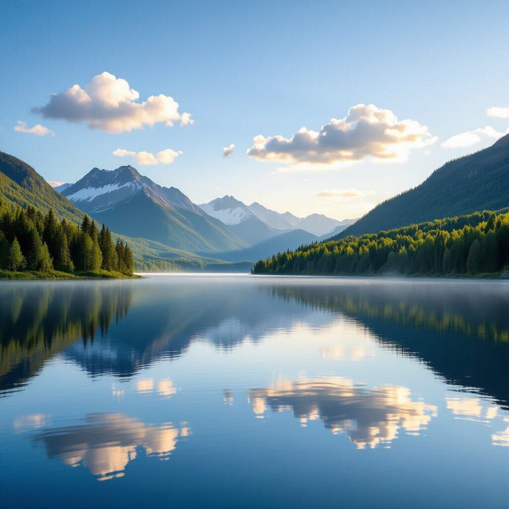 Serene Mountain Lake Landscape at Sunrise in 8k