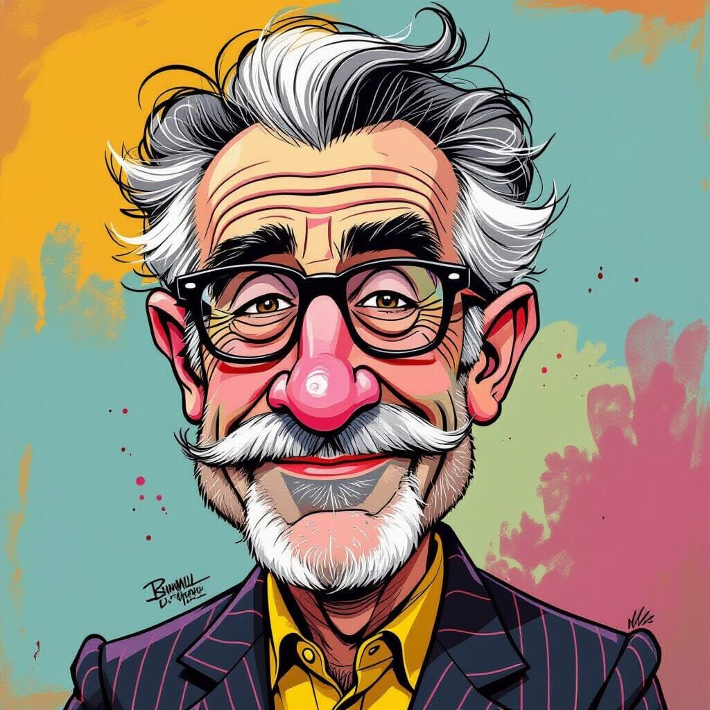 Whimsical Caricature with Bold Lines in Pop Art Style