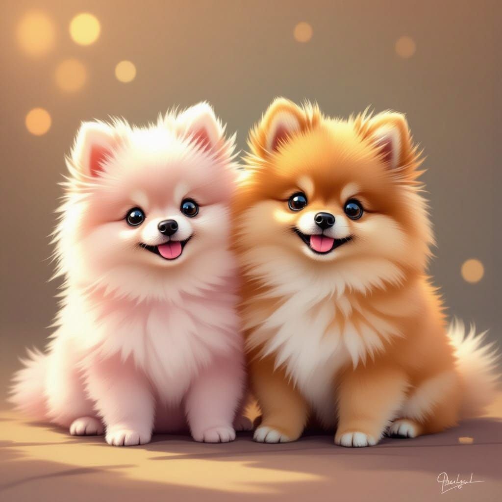 Three Adorable Pomeranians: Pink, Brown, and Pink-White Fur