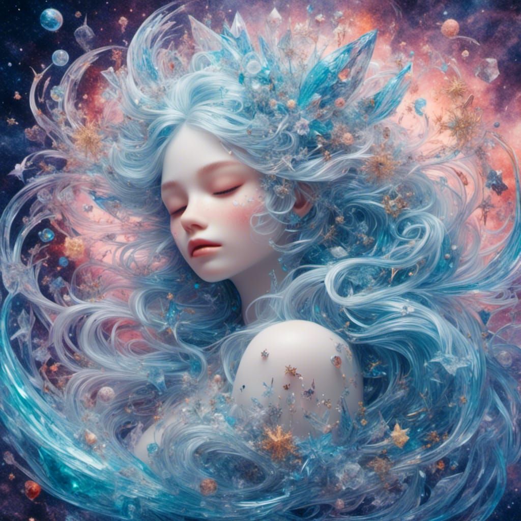 Holographic Astral Cosmic Illustration in Mixed Media