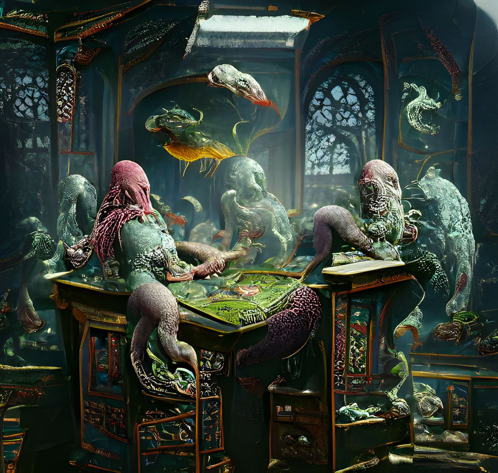 Eldritch Fish People Gambling in 3D Unreal Engine