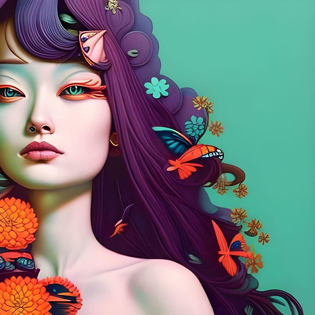 Butterfly Adorned Woman: Surreal Biopunk Fantasy