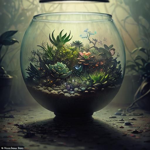 Succulent Terrarium in Digital Pointillism Style