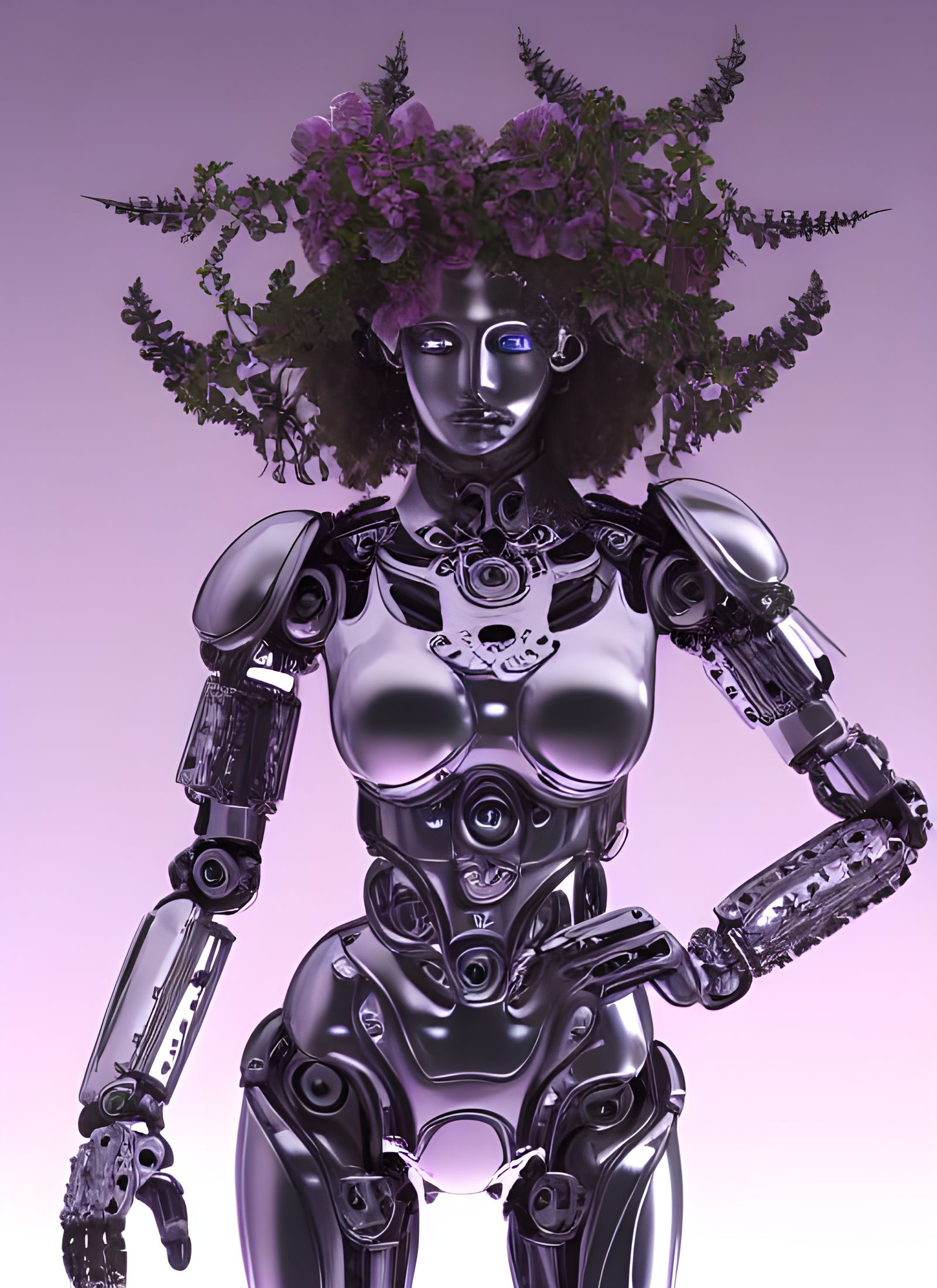 Primarch, delicate face, looks like Medusa, biomechanical robotic goddess, full body suit, flowers, ultra armored, cryst...