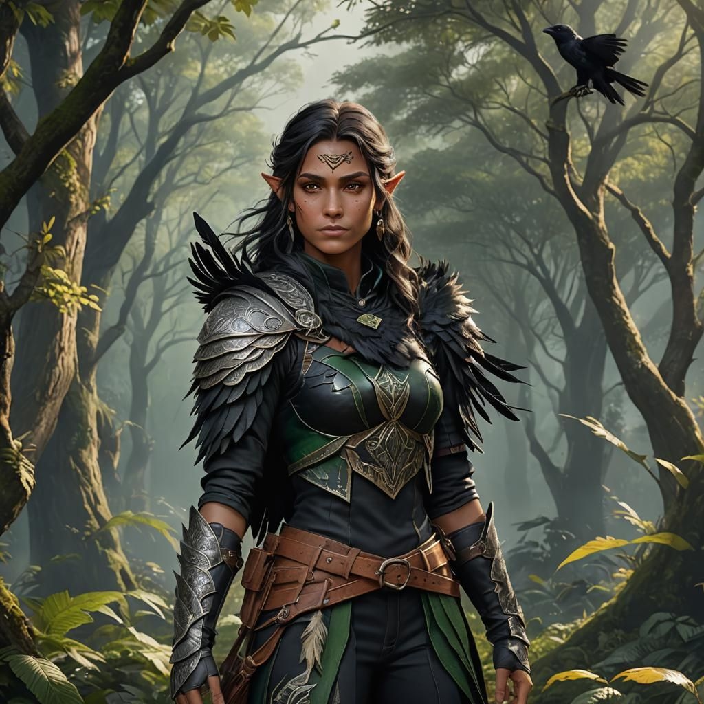 Fantasy Half-Elf Ranger in Detailed Matte Painting