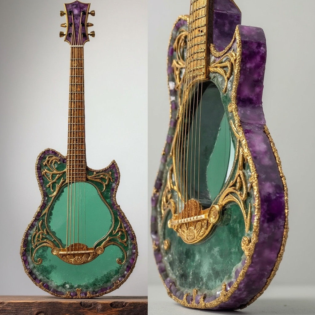 Guitar Magnifying Glass with Emerald and Amethyst