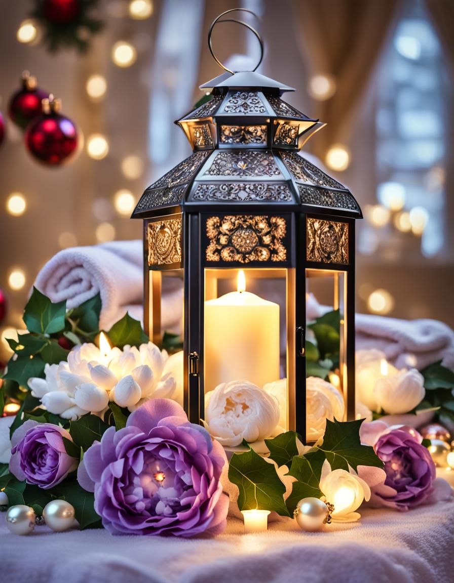 Sumptuous Oriental Christmas Lanterns with Floral Decoration...
