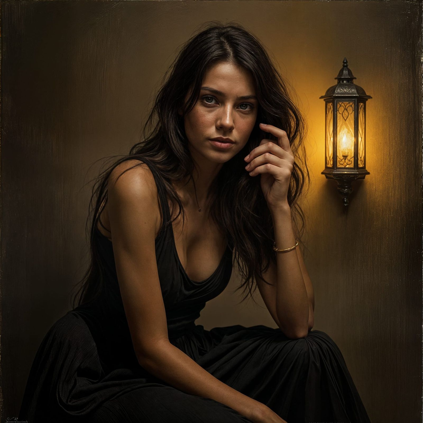 Melancholic Figure Portrait in Oil Painting Style
