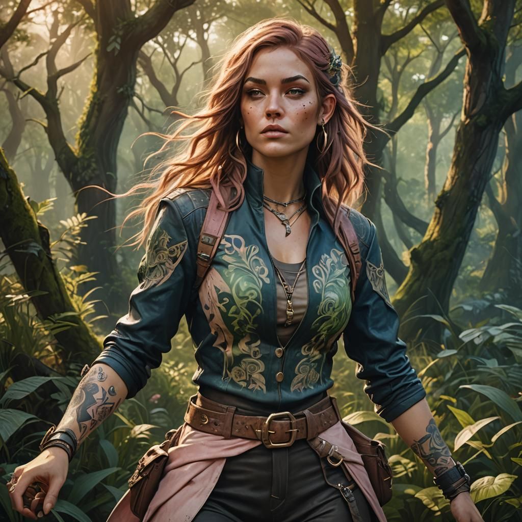 Fantasy Woman in Lush Greenery, Digital Art