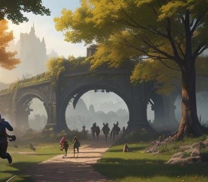 Pickle Running Through Park: Detailed Matte Painting