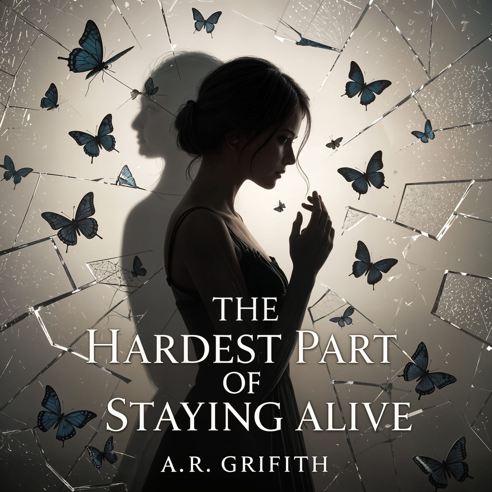 Woman's Shadow with Butterflies & Broken Glass